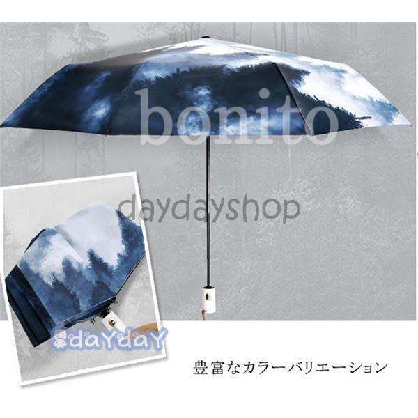 折りたたみ傘 レディース 晴雨兼用 日傘 完全遮光 uvカット 水彩模様 森 おしゃれ ワンタッチ開閉の通販は