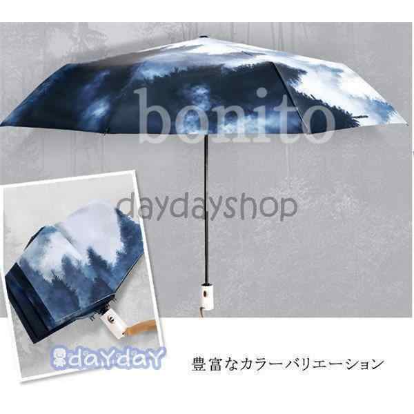 折りたたみ傘 レディース 晴雨兼用 日傘 完全遮光 uvカット 水彩模様 森 おしゃれ ワンタッチ開閉の通販は