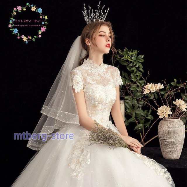 ウエディングドレス 結婚式 花嫁 二次会 プリンセスライン ホワイト 袖付き ウェディングドレス ロングドレス 披露宴 マタニティタイプにオーダー可  編み上げの通販はau PAY マーケット - matsumuramarket | au PAY マーケット－通販サイト