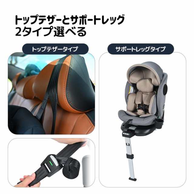 チャイルドシート 新生児 ISOFIX 0歳〜12歳 360度回転式 ジュニアシート 調節可能 洗える キャノピー付き ベビーシート ドリンクホ