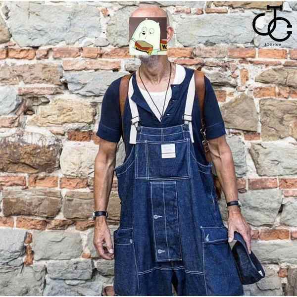 サロペット メンズデニムパンツ オーバーオールインワン つなぎ