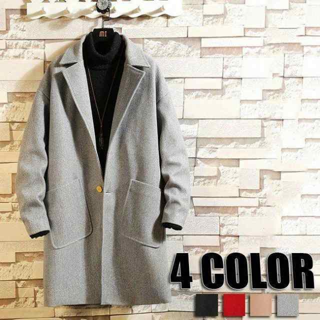 ロングコート 長袖 メンズ 無地 ビジネス チェスターコート アウター ステンカラーコート 秋服 冬服 M L XL 2XL 3XL チェスターコート 4の通販は
