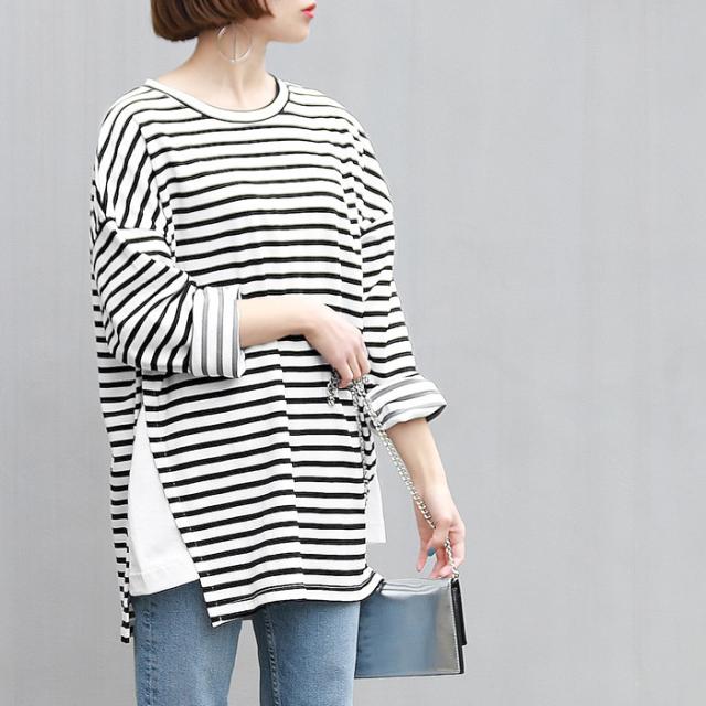 値下げ 555円 返品交換不可 メール便不可 ボーダー レディース レイヤード カットソー 重ね着風 切り替え ボートネック オーバーサの通販はau Pay マーケット Coca