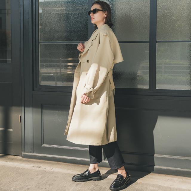 トレンチコート レディース デタッチャブル 前ボタン ポケット 無地 長袖 ビッグシルエット カジュアル 送料無料/メール便不可 23aw cocaの通販は
