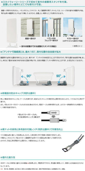 マスプロ電工 SKY WALLIE mini 屋内・屋外両用 家庭用UHFアンテナ 簡易型 ウォームホワイト・U2SWLC3B |b03_3
