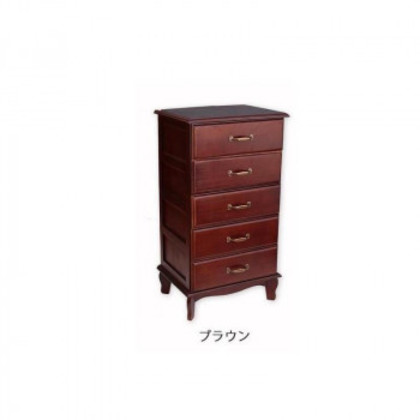 アンティーク風チェスト5段 完成品 ブラウン・TNB-405BR |b03
