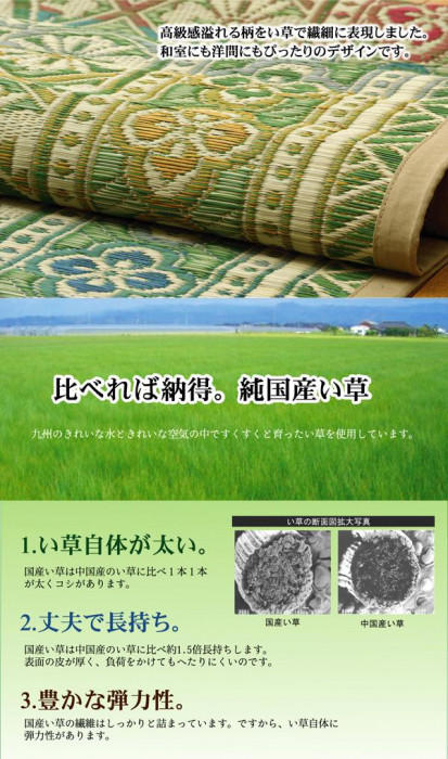 純国産 い草花ござカーペット ラグ 『アシック』 グリーン 江戸間4.5畳(約261×261cm) 4111004 |b03_2