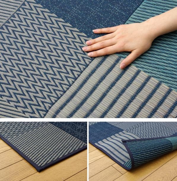 純国産 い草花ござカーペット ラグ 『京刺子』 ブルー 江戸間2畳(約174×174cm) 4110102 |b03_1