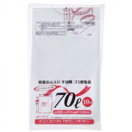 ジャパックス 容量表示入ポリ袋70L ピンクリボン 白半透明 10枚×40冊 TSP70 |b03