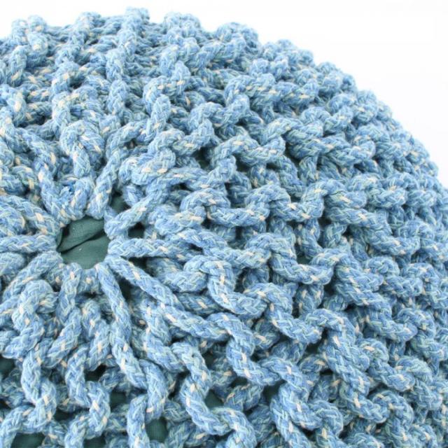 プフ クッションスツール ブルー ニットラウンド1人掛け オットマン