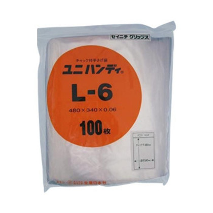 セイニチ チャック付ポリエチレン袋 ユニハンディ チャック付手さげ袋 透明タイプ L-6 100枚 |b03