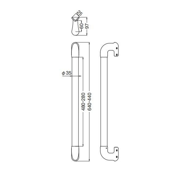 シロクマ ステンレス出隅二点手すり AG/Lオーク BR-860 450mm |b03