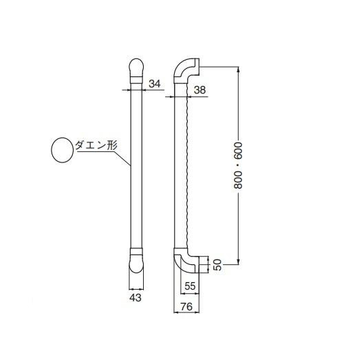 シロクマ ダエン手すりディンプル シルバー/Lオーク BR-519 600mm |b03