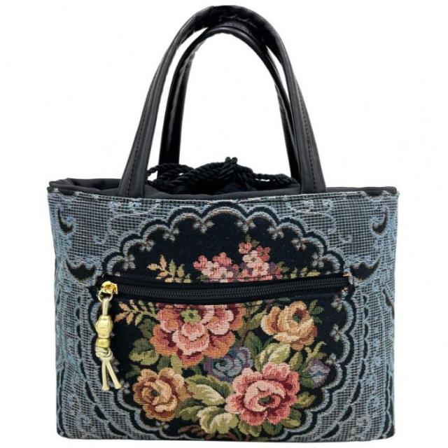 優美社 6015-00 ゴブラン織（ごぶらんおり） ハンドバッグ ブラック |b03 優美社 6015-00 ゴブラン織（ごぶらんおり） ハンドバッグ ブラック