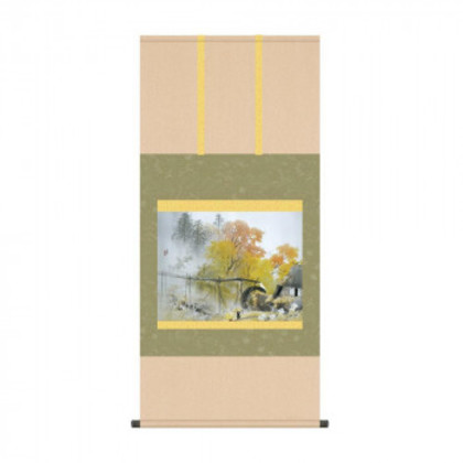 掛軸 川合玉堂彩雨 54.5×115cm KZ2G9-015 |b03