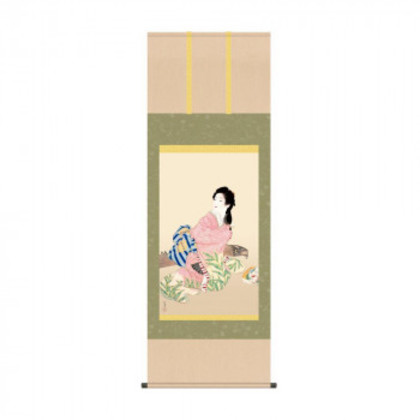 掛軸 上村松園娘深雪 54.5×153cm KZ2G9-022 |b03