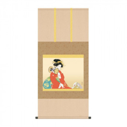 掛軸 上村松園鼓の音 54.5×115cm KZ2G9-023 |b03