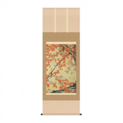 掛軸 伊藤若冲紅葉小禽図 54.5×153cm KZ2G9-035 |b03
