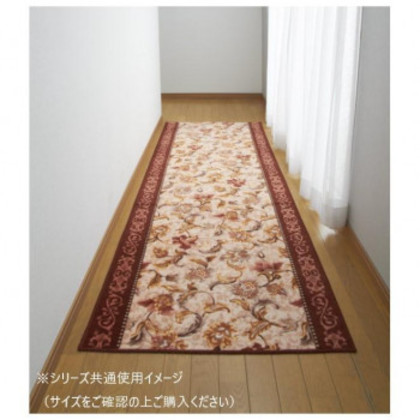 オリエンタル更紗 廊下敷きマット(抗菌防臭 吸水速乾) 日本製 65×340cm エンジ |b03