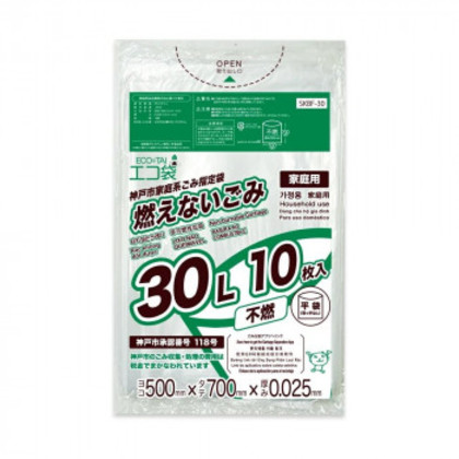 ECO TAI エコ袋 神戸市家庭系ごみ指定袋 燃えないごみ 不燃30L SKBF-30 透明 10枚×60冊 |b03