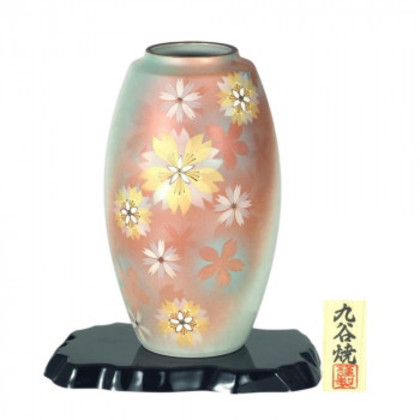 日本製 伝統工芸 九谷焼 万作作 9号花瓶 花紋 N169-07 |b03
