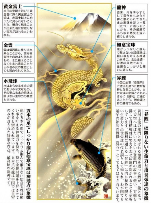 森山 観月 開運掛軸(尺五) 「霊峰昇鯉登龍門」 化粧箱入り D5-034 |b03_1