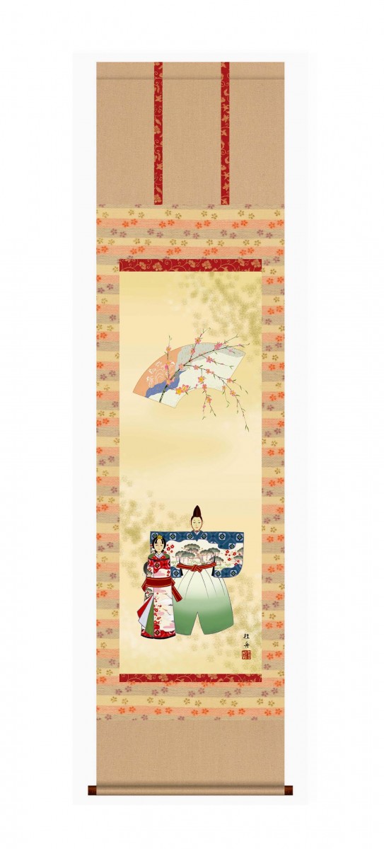 長江 桂舟 桃の節句(雛祭り)尺三掛軸 「立雛」 MF1-152 |b03_1