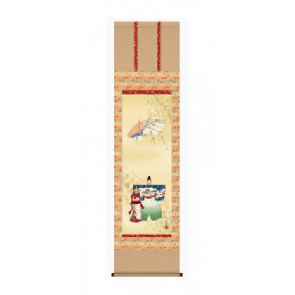 長江 桂舟 桃の節句(雛祭り)尺三掛軸 「立雛」 MF1-152 |b03
