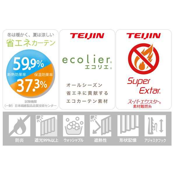 送料無料 カーテン 幅200cm×丈190cm アイボリー 1枚入り 日本製 洗える 防炎 遮光 遮熱 断熱 形状記憶 アジャスターフック付き リビング|au PAY マーケット