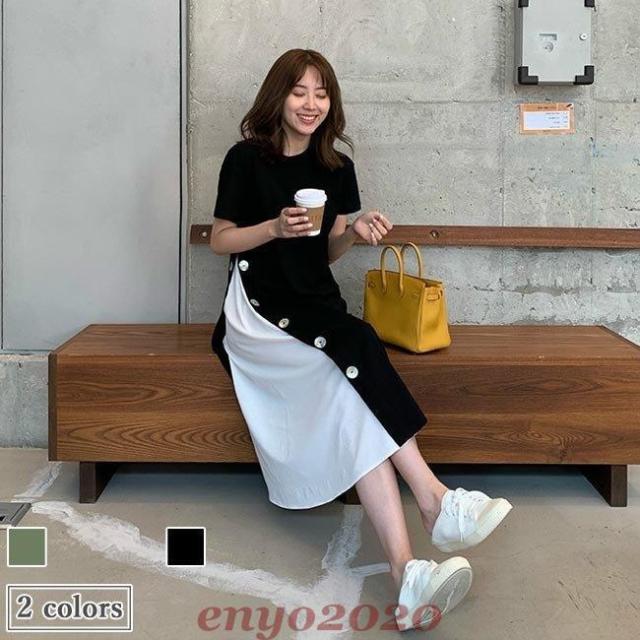 ワンピース 夏 レディース 半袖ワンピース 偽二枚 ロングワンピ レトロ サマーワンピース ゆったり 快適 夏ワンピース クルーネック バイの通販はau Pay マーケット Y Cool