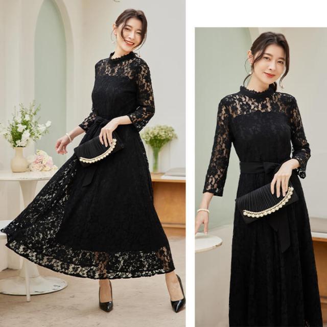 【美品大きいサイズ】23区パーティードレスブラック花柄44サイズ Lace Ladies 花柄レース ドレス ワンピース ブラック ネイビー
