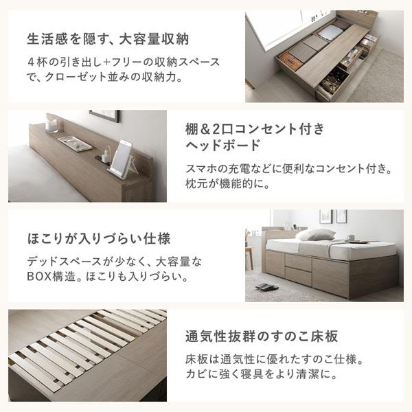 セミシングルベッド グレー 灰色 宮付き チェスト ベッド ショート丈 グレー 灰色ジュ 3つ折りポケットコイルマットレス付 引き出し 収納ベッド 棚付 送料無料