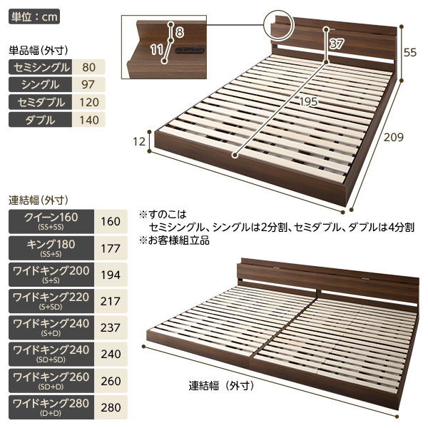 ベッド ワイドキング 280(D+D) ボンネルコイルマットレス付き