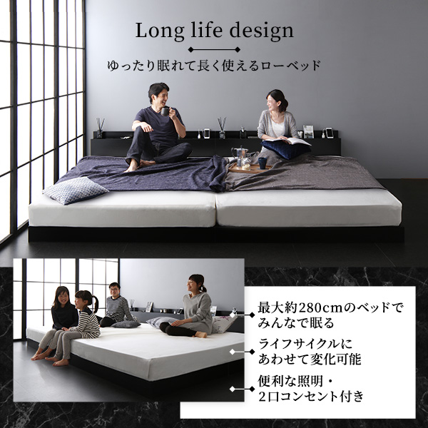 ベッド ワイドキング 200(S+S) スレートグレー ポケットコイルマットレス付き 連結 すのこ 宮付 コンセント付 組立品 ベッド ワイドキング 200 S＋S ベッドフレームのみ スレートグレー