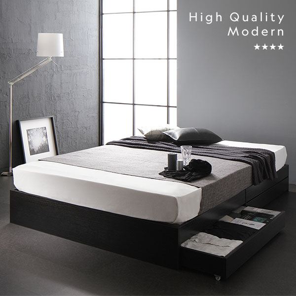 セミダブルベッド 黒 ブラック ベッド ポケットコイルマットレス付き