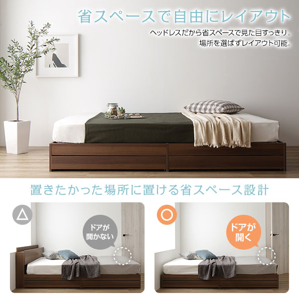 ダブルベッド ベッド ダブル ポケットコイルマットレス付き セット ナチュラル ヘッドレス 引き出し付き 整理 収納付き 省スペース 送料無料の通販は
