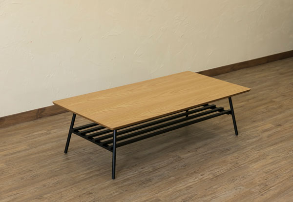 送料無料】棚付き折れ脚テーブル Luster 80cm 天然木 収納 木目調 棚付き (