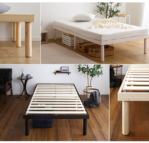 シングルベッド◆パイン材高さ2段階調整脚付きすのこベッド(シングル)ナチュラル③ 宮セット・パイン材高さ2段階調整脚付きすのこベッド(シングル) Twily