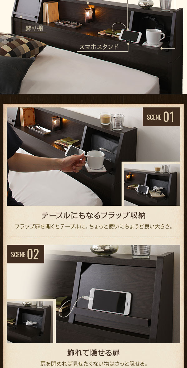 ベッド 日本製 収納付き 引き出し付き 木製 照明付き 棚付き 宮付き 『FRANDER』 フランダー ダブル 日本製ボンネルコイルマットレス付き ホワイト  送料無料の通販は