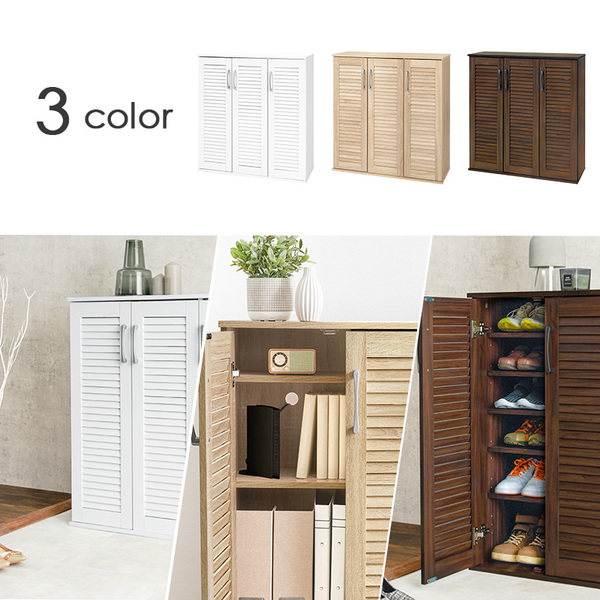 ルーバーシューズラック ワイドタイプ 幅約89cm ナチュラル 棚板：（大