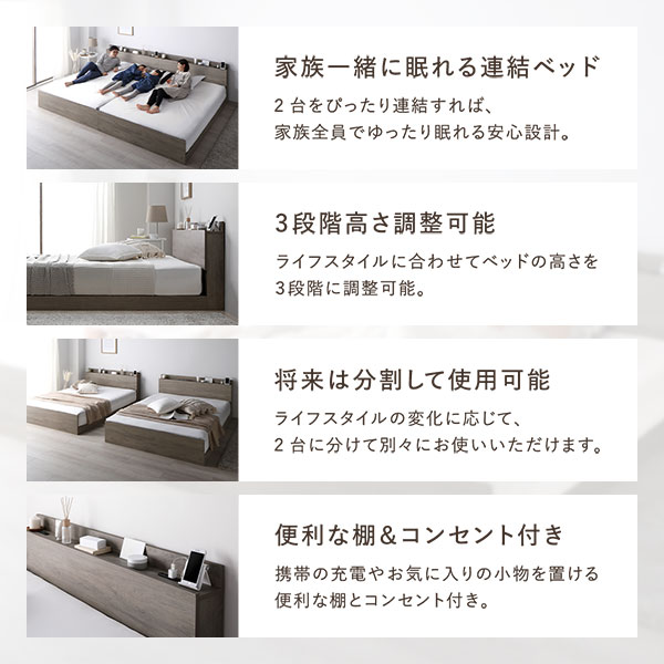 キングサイズベッド 白 ホワイト 単品 ベッド ワイド キングベッド 280