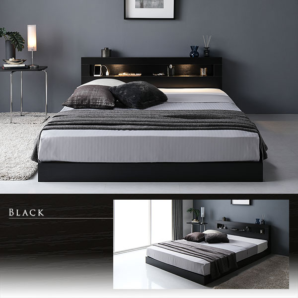 ダブルベッド 単品 ベッド ベッドフレームのみ ヴィンテージブラウン 低床 照明 宮付 すのこ