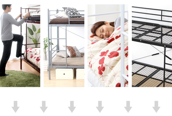 耐震性 二段ベッド (フレームのみ) シルバー 分割可 通気性抜群 高耐久性 梯子付き ベッドフレーム〔代引不可〕お得な セール 耐震性 二段ベッド (フレームのみ) 置ける シルバー 分割可 通気性抜群