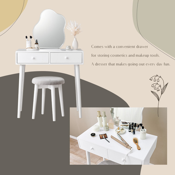 ドレッサー 約幅75×奥行48×高さ123.5cm ホワイト お客様組立品 白の