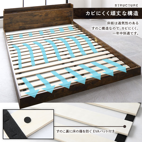 ベッド セミダブル 2層ポケットコイルマットレス付き ヴィンテージ