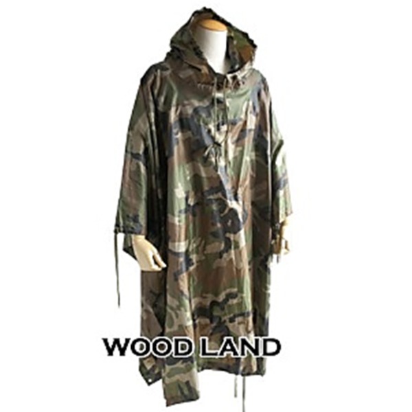 ミリタリー ナイロン ポンチョ フリーサイズ ウッドランド 防水加工 整理 収納 ポーチ付 折りたたみ可 軽量 レインウェア 雨具 送料無料の通販は