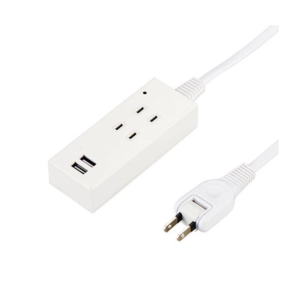 10個セット〕 YAZAWA 雷ガード付2AC2USB2.1A 2.5m ホワイト