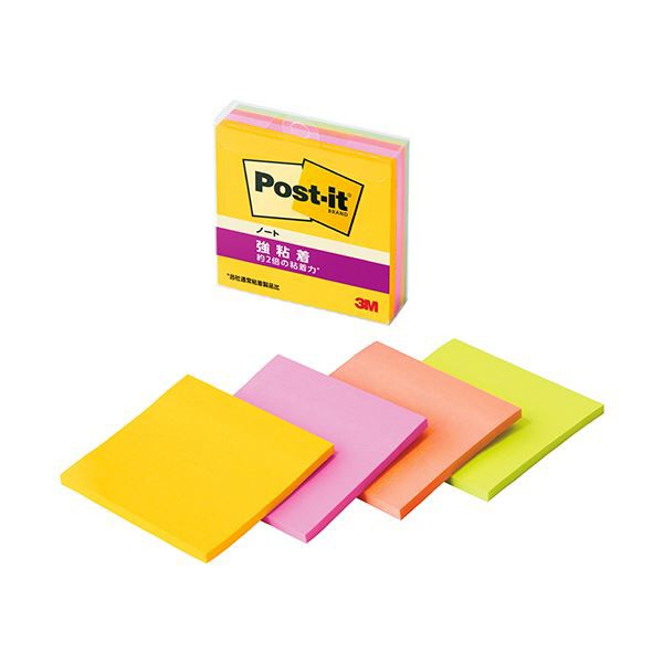 3Mポスト・イット 強粘着ノート マルチカラー6 75×75mm 4色 654SS-MC-61セット（40冊：4冊×10パック） 強力な粘着力で使いやすい カラフルなノートが40冊セットでお得に サイズは75×75mm、4色展開のマルチカラー 送料無料の通販は