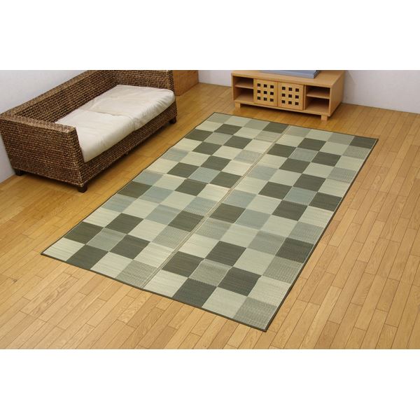 い草 藺草 花ござ/ラグマット じゅうたん カーペット 敷き物 【ブロック柄 グリーン 江戸間8畳 約348×352cm】 日本製 国産 耐久性抜群 抗菌 清潔 防臭 調湿 〔リビング〕 緑 送料無料の通販は 28,268円