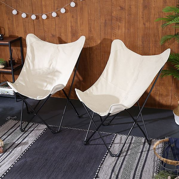 フォールディングチェア (イス 椅子) 約幅73.5cm 同色2脚組 ベージュ 折りたたみ 金属 スチール コットン アウトドア キャンプ レジャー 送料無料の通販は